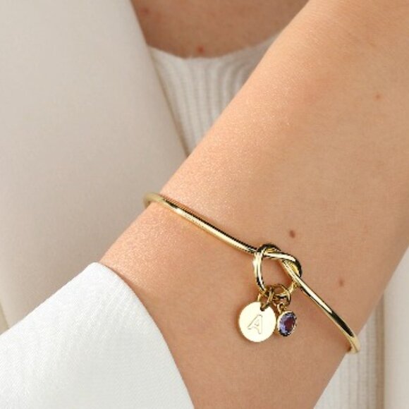 Dainty Gold Plated Knot Bangle Bracelet Adjustable Elegant Minimal Jewelry - Picture 8 of 8